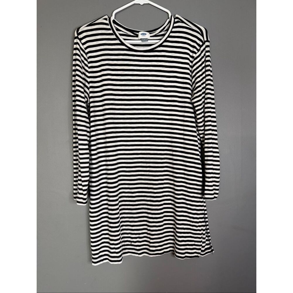 Old Navy Black And White Striped Long Sleeve Tunic Dress Shirt Medium